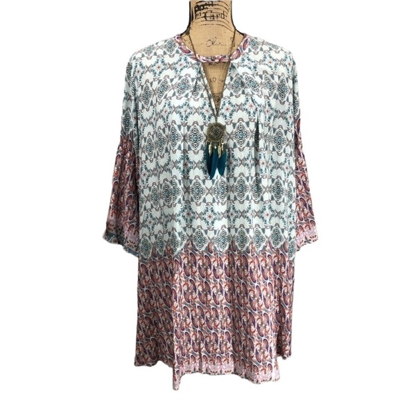 Umgee Floral Boho Festival Ready Mini Dress Size Small - Picture 1 of 7